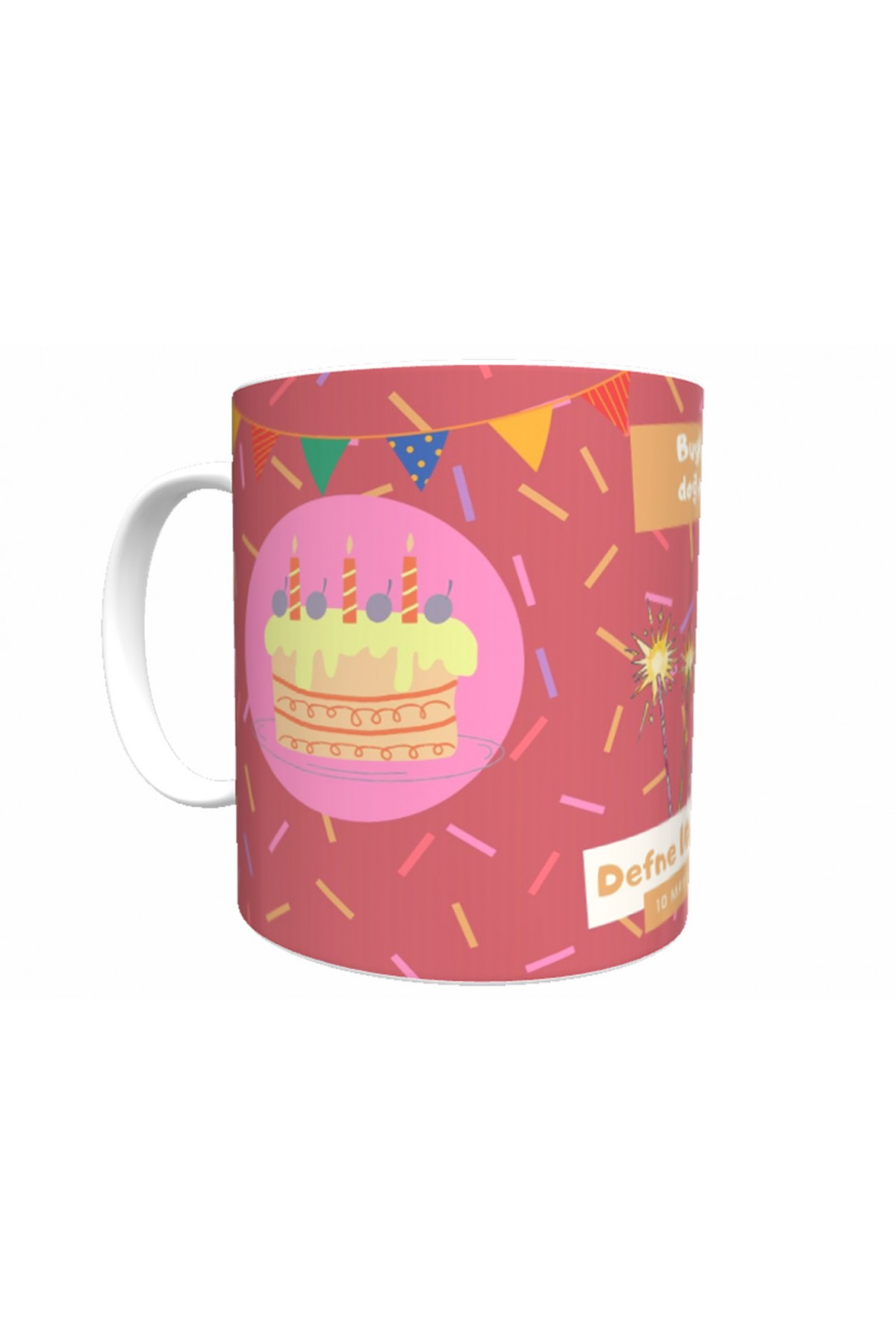 Kişiye özel Pembe Konfeti Eğlenceli Doğum Günü Kupası