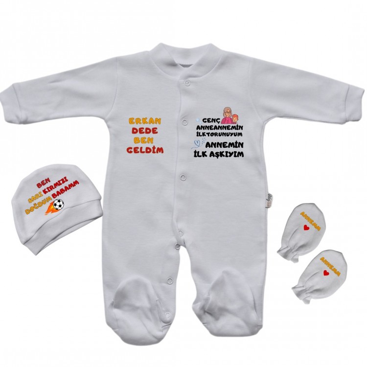 Ben Sarı Kırmızılı Doğdum Baba Yazılı Kişiye Özel Bebek Tulum