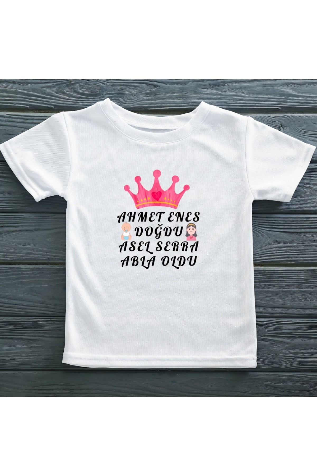Abla Oldu Yazılı Baskılı Çocuk Tişört Taç Tema
