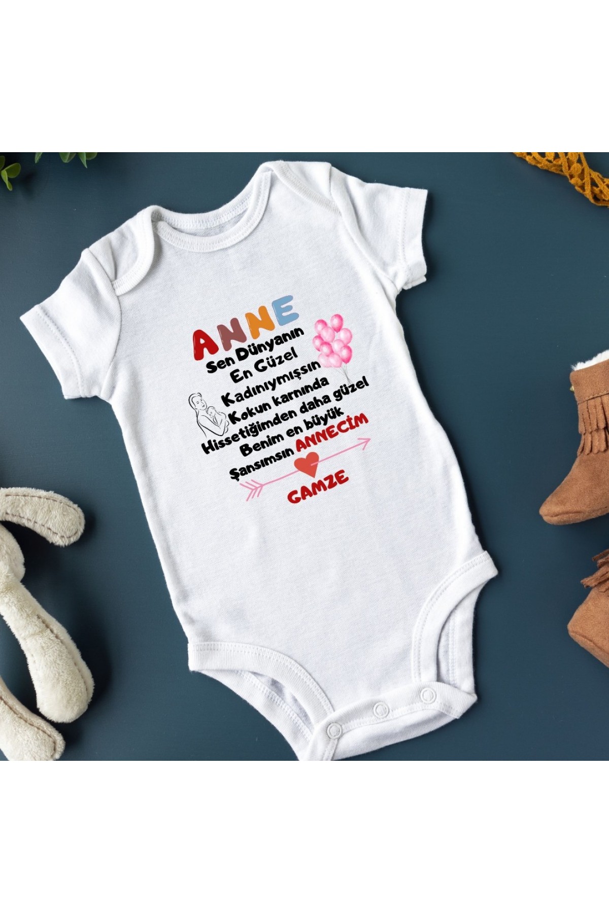 Kişiye özel bebek zıbın anne yazılı