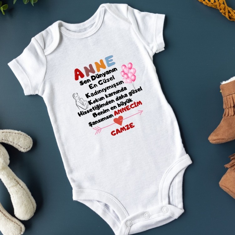 Kişiye özel bebek zıbın anne yazılı