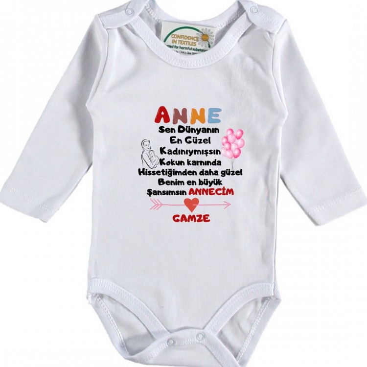 Kişiye özel bebek zıbın anne yazılı