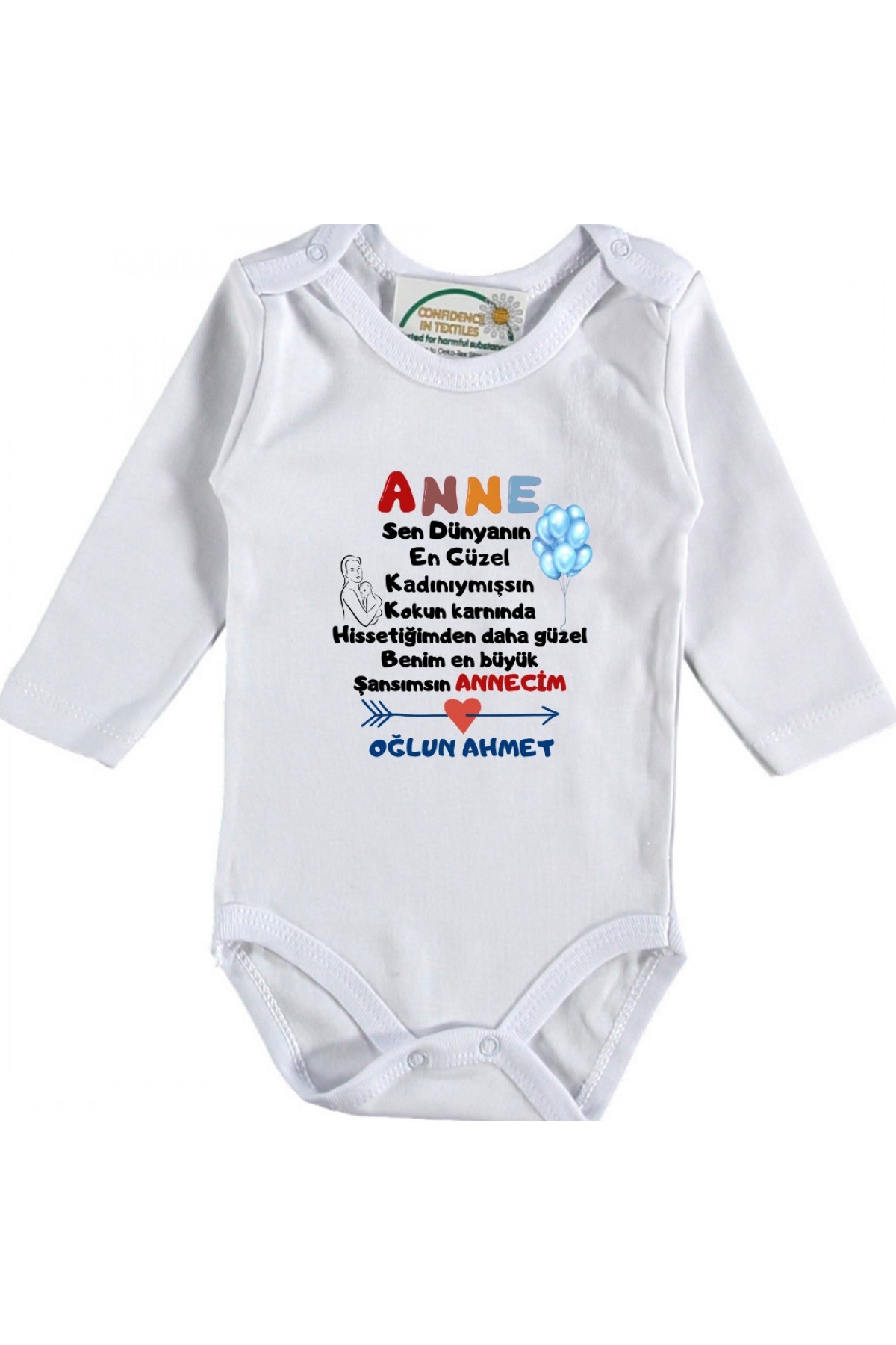 Kişiye özel bebek zıbın Anne Yazılı Erkek bebek