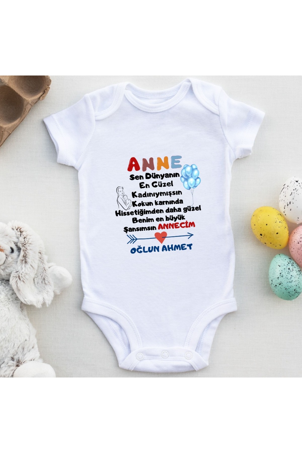 Kişiye özel bebek zıbın Anne Yazılı Erkek bebek