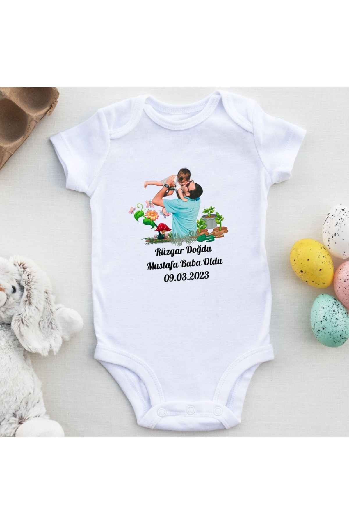 Baba Oldu Yazılı Baskılı Bebek Zıbını 