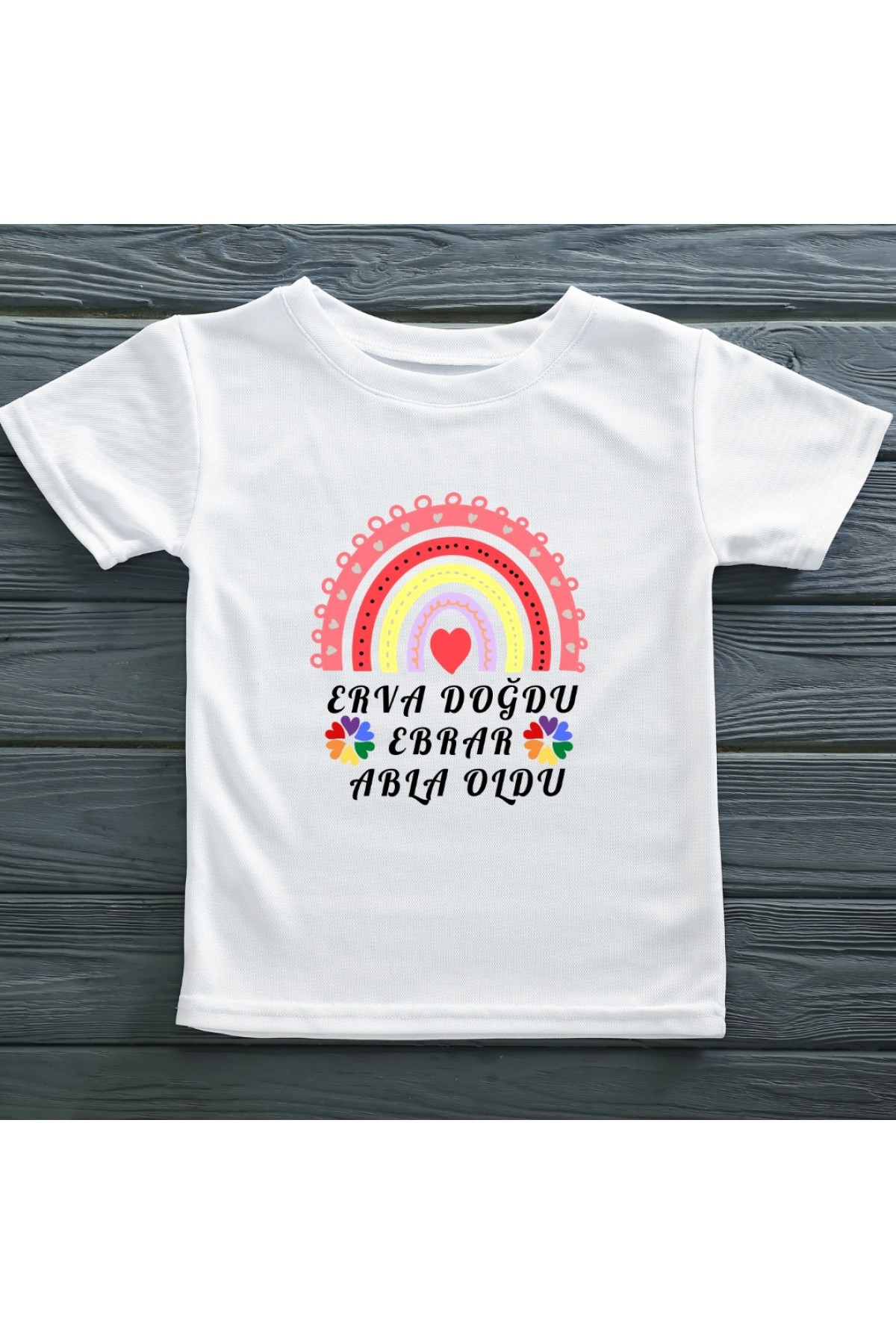 Abla Oldu Yazılı Baskılı Çocuk Tişört Gökkuşağı Tema