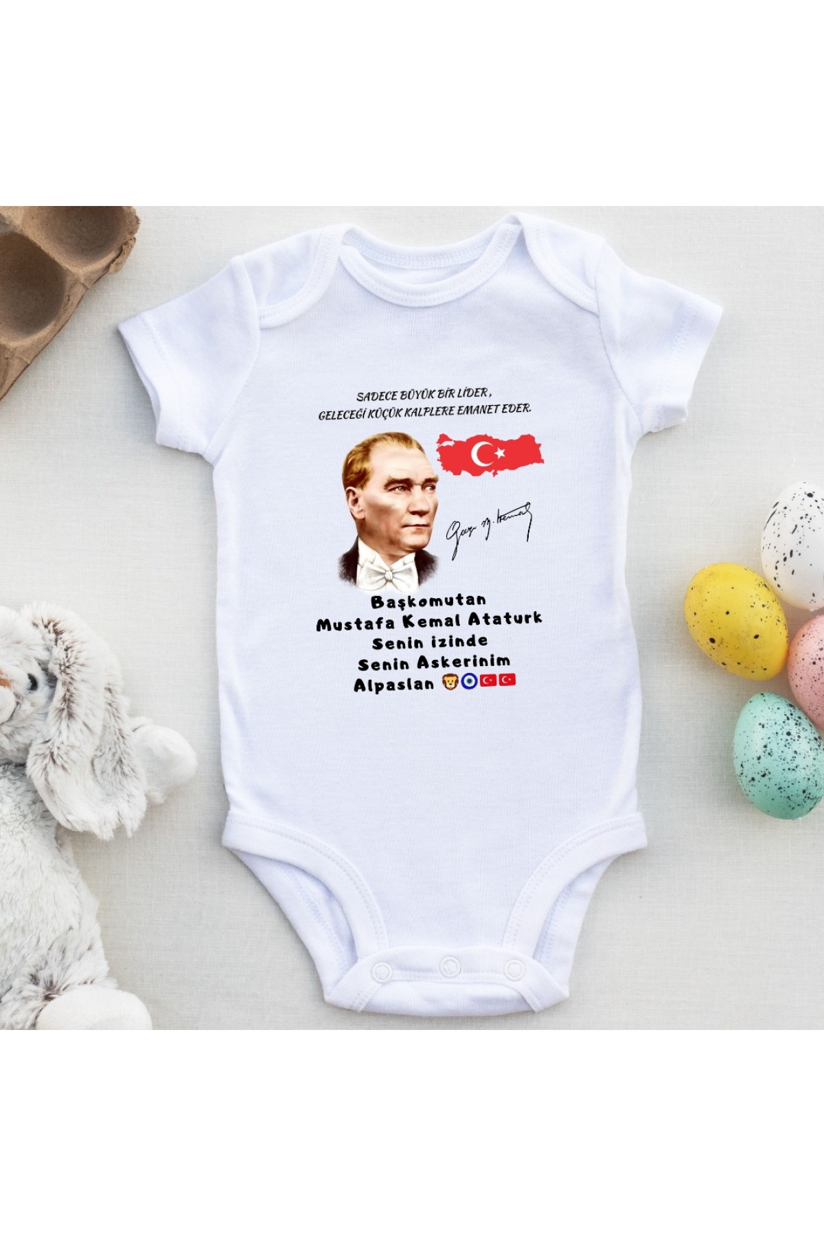 Başkomutan Mustafa Kemal Atatürk Senin Askerleriyiz Yazılı Bebek Zıbın Başkomutan Mustafa Kemal Atatürk Senin Askerleriyiz Yazılı Bebek Zıbın