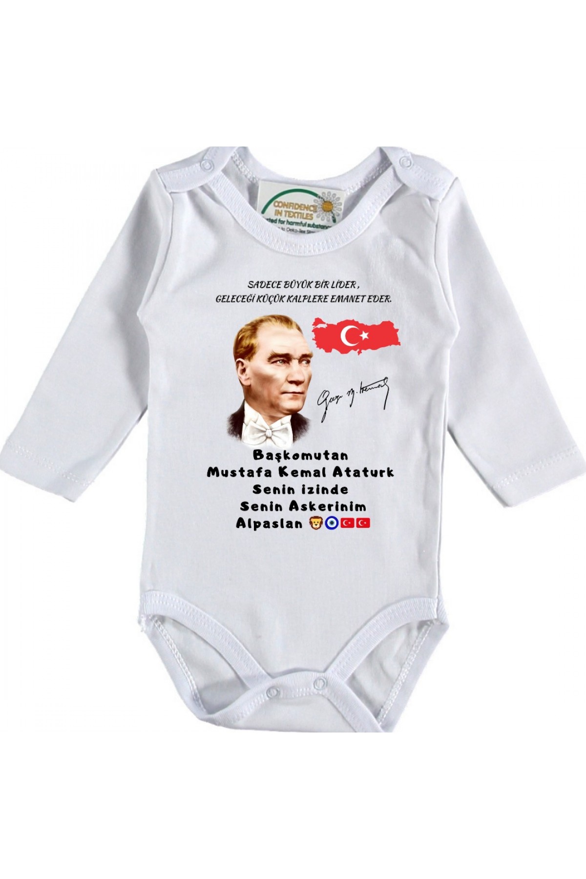 Başkomutan Mustafa Kemal Atatürk Senin Askerleriyiz Yazılı Bebek Zıbın Başkomutan Mustafa Kemal Atatürk Senin Askerleriyiz Yazılı Bebek Zıbın