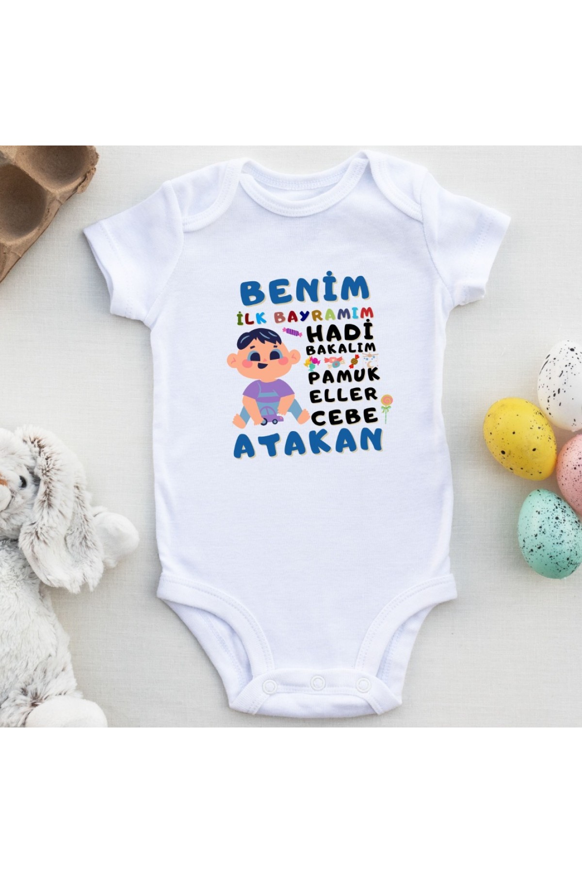 Kişiye özel Baskılı bebek Zıbın Benim İlk Bayramım Erkek Bebek