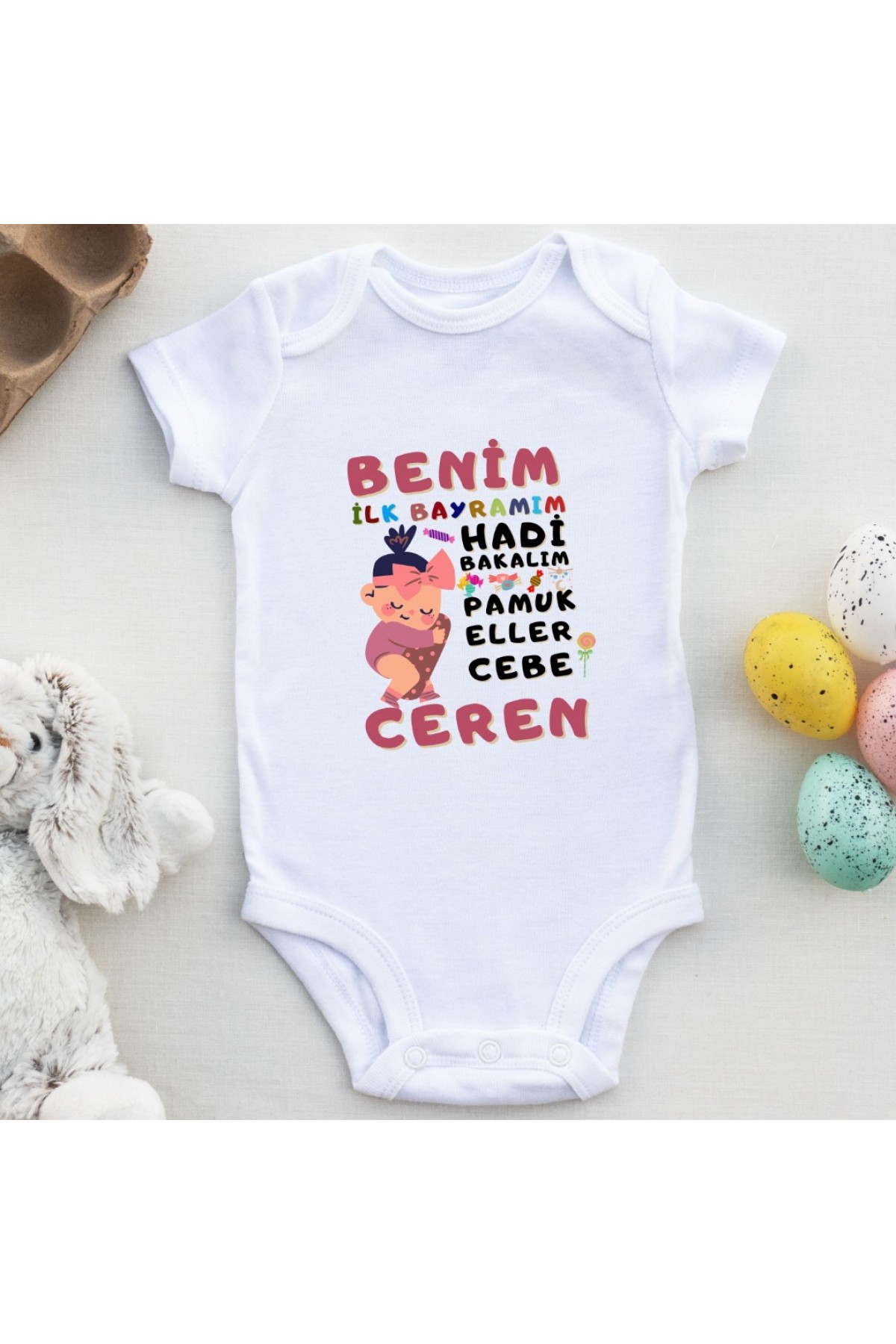 Kişiye özel Baskılı bebek Zıbın Benim İlk Bayramım Kız Bebek