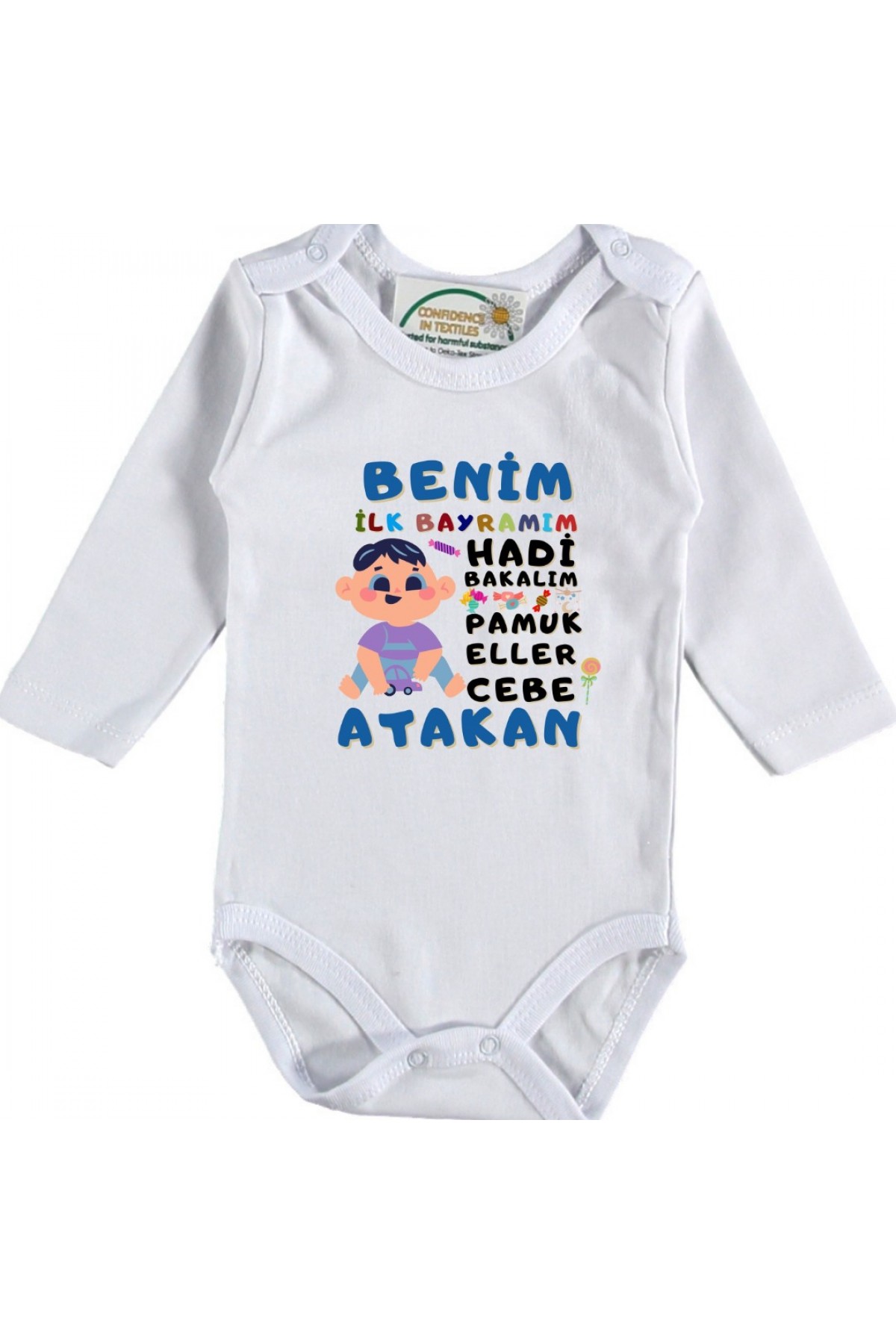 Kişiye özel Baskılı bebek Zıbın Benim İlk Bayramım Erkek Bebek