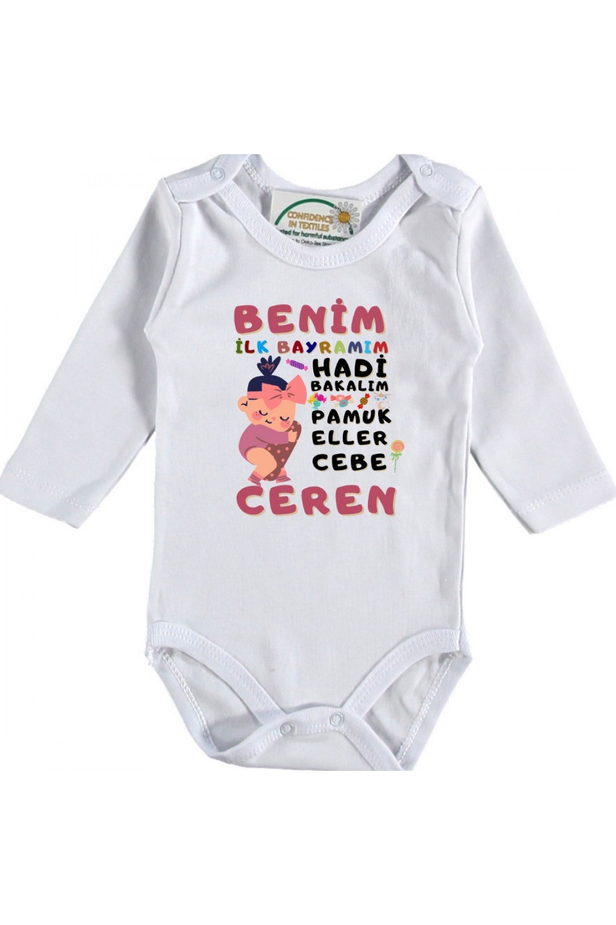 Kişiye özel Baskılı bebek Zıbın Benim İlk Bayramım Kız Bebek