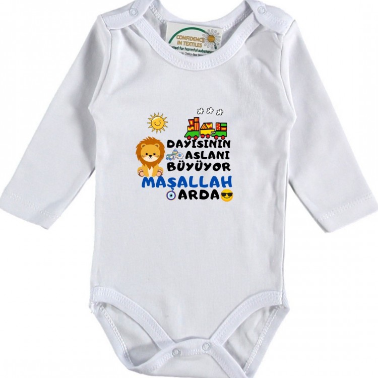 Dayısının Aslanı Büyüyor Baskılı Bebek Zıbını 