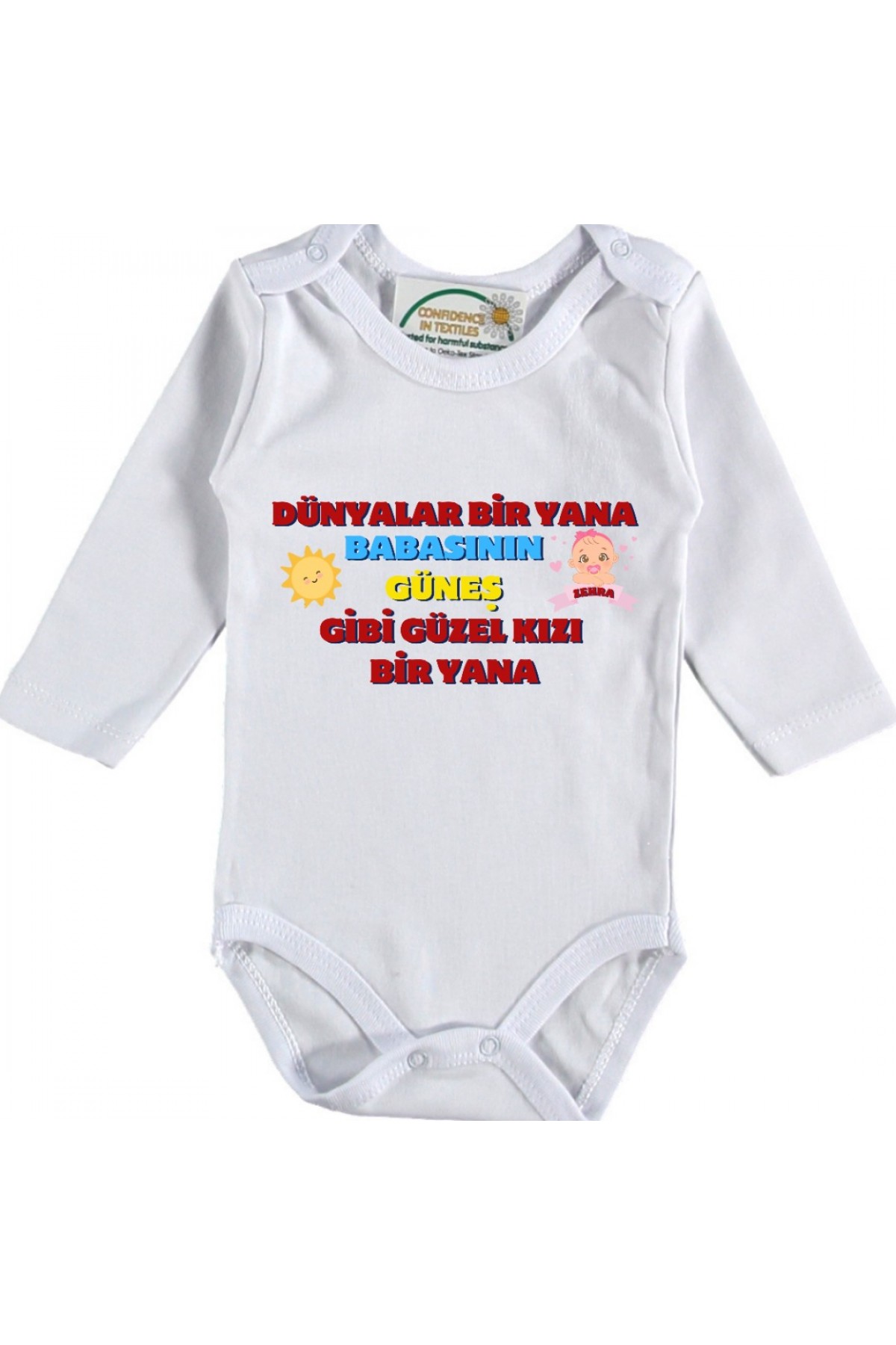 Dünyalar Bir Yana babasının Güneş Gibi Güzel Kızı Bir Yana Yazılı Kişiye özel Bebek Zıbın