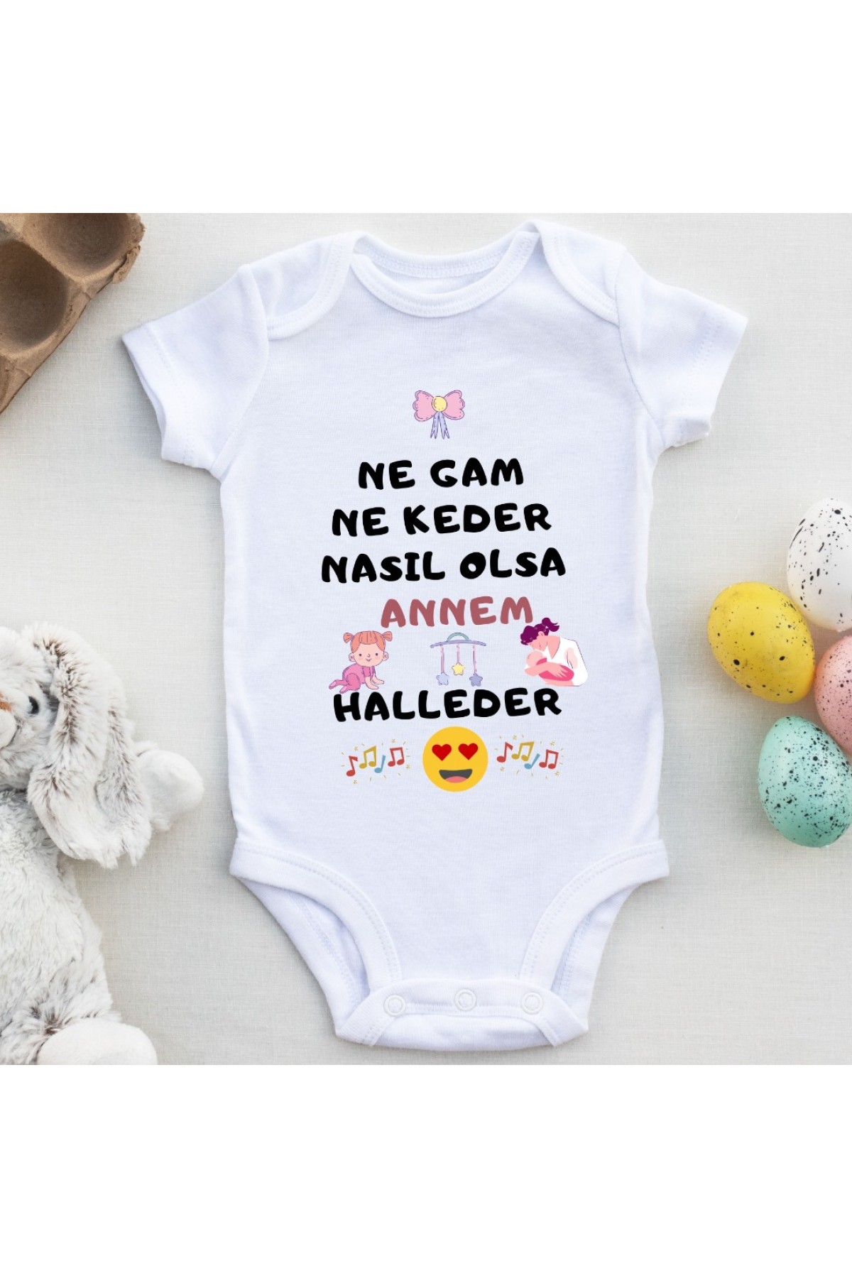 Kişiye özel bebek Zıbın Ne Gam ne keder Annem Halleder Kız Bebek