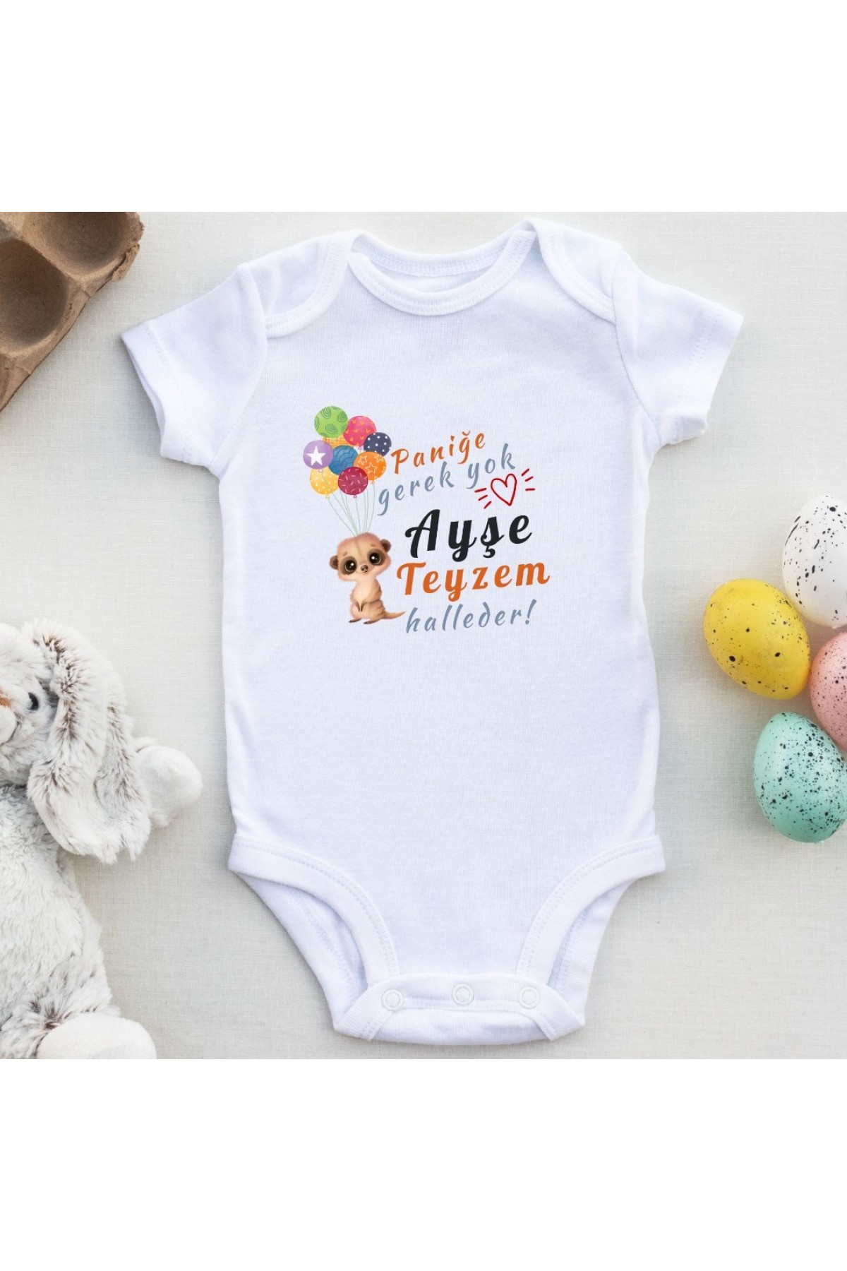 Paniğe Gerek Yok Teyzem Halleder yazılı Bebek Zıbını 
