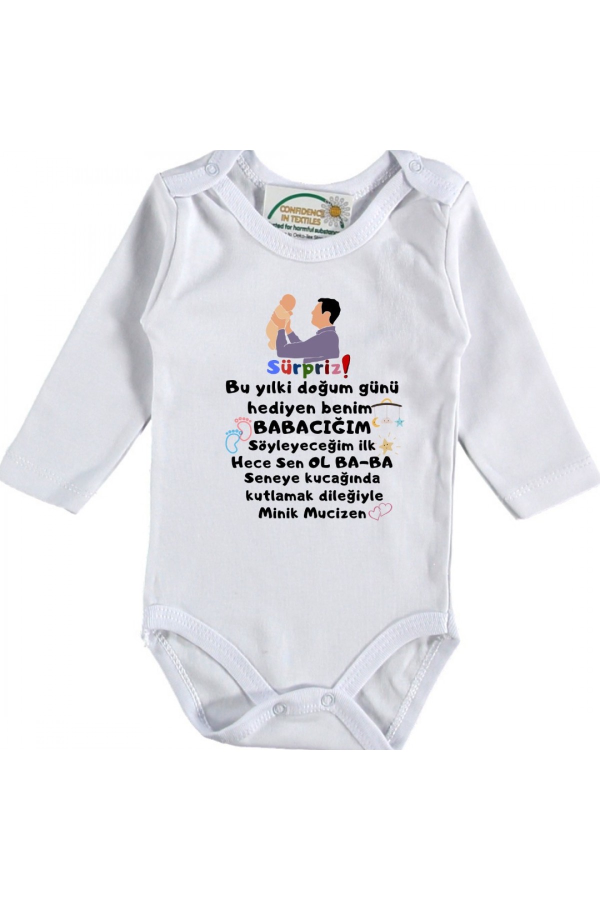 Sürpriz Bu Sene Doğum Günü Hediyesi Benim Baba yazılı Bebek Zıbını 
