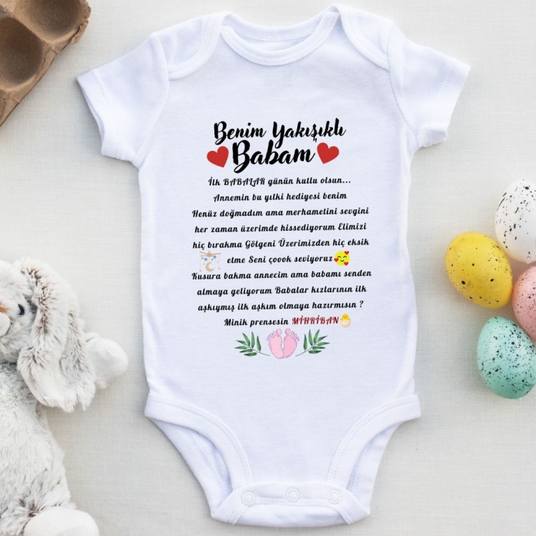 Babalar Günü yazılı Kız Bebek Zıbını 