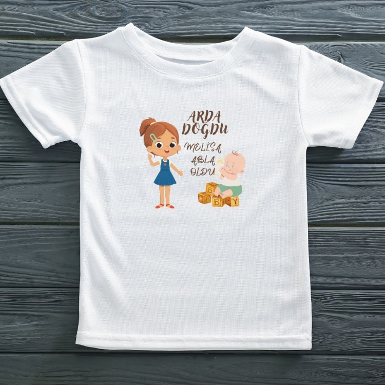 Kişiye Özel Tişört- Abla Abi Oldu yazılı Kişiye Özel Tişört- Abla Abi Oldu yazılı