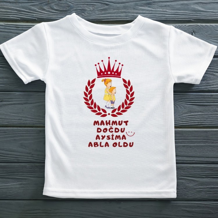 Kişiye Özel Tişört- Abla Abi Oldu yazılı Kişiye Özel Tişört- Abla Abi Oldu yazılı