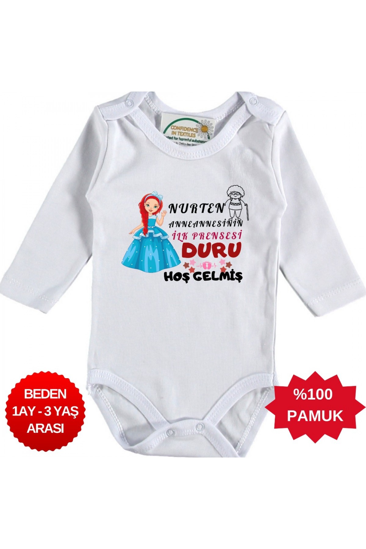 Anneannesinin İlk Prensesi Hoş gelmiş Yazılı Kişiye özel Kız Bebek Zıbın Anneannesinin İlk Prensesi Hoş gelmiş Yazılı Kişiye özel Kız Bebek Zıbın