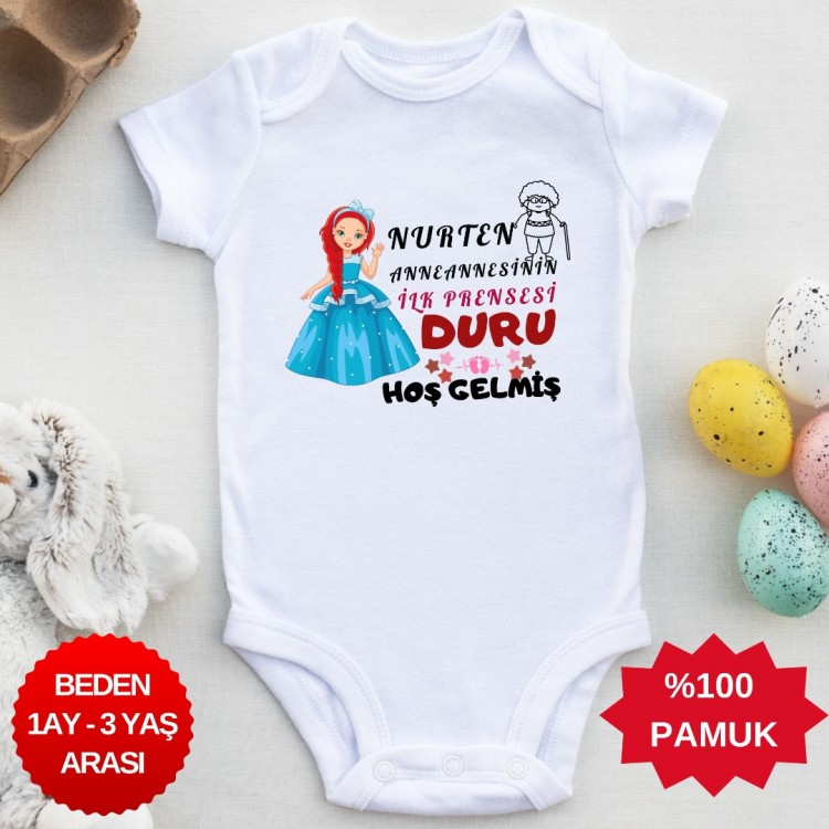 Anneannesinin İlk Prensesi Hoş gelmiş Yazılı Kişiye özel Kız Bebek Zıbın Anneannesinin İlk Prensesi Hoş gelmiş Yazılı Kişiye özel Kız Bebek Zıbın