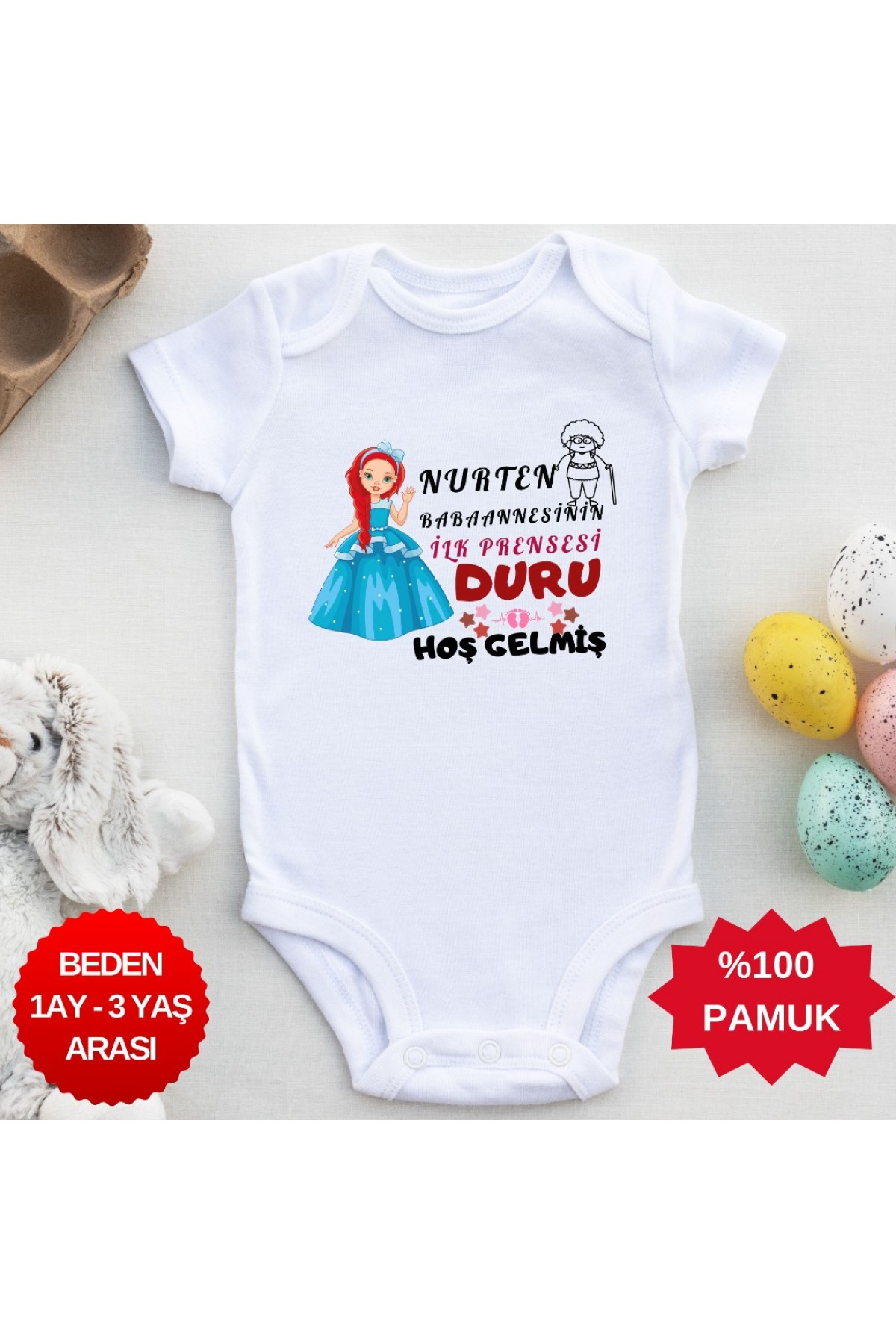 Babaannesinin İlk Prensesi Hoş gelmiş  Yazılı Kişiye özel Kız Bebek Zıbın