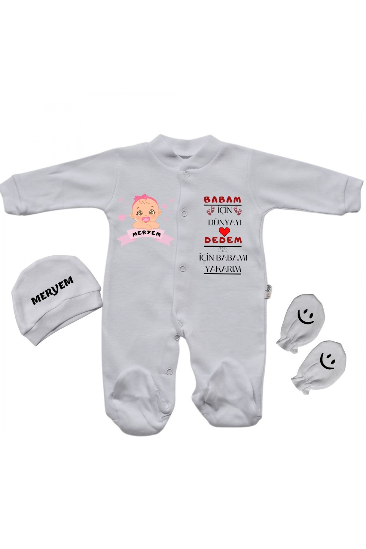 Babam İçin dünyayı Dedem İçin babamı yakarım Yazılı Kişiye Özel Kız Bebek Tulum