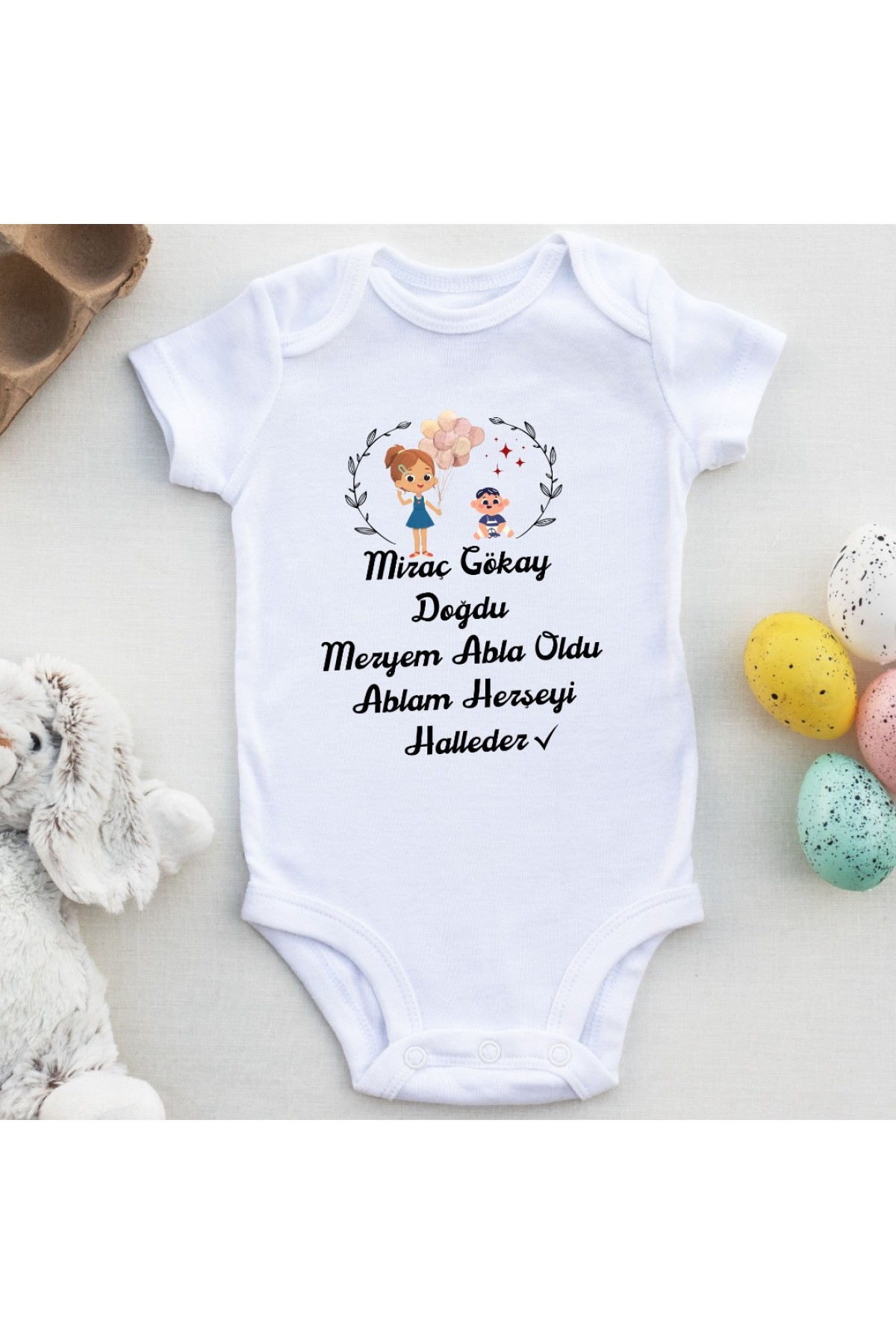 bebek Doğdu Abla Oldu Yazılı Kişiye özel Bebek Zıbın Tasarımı