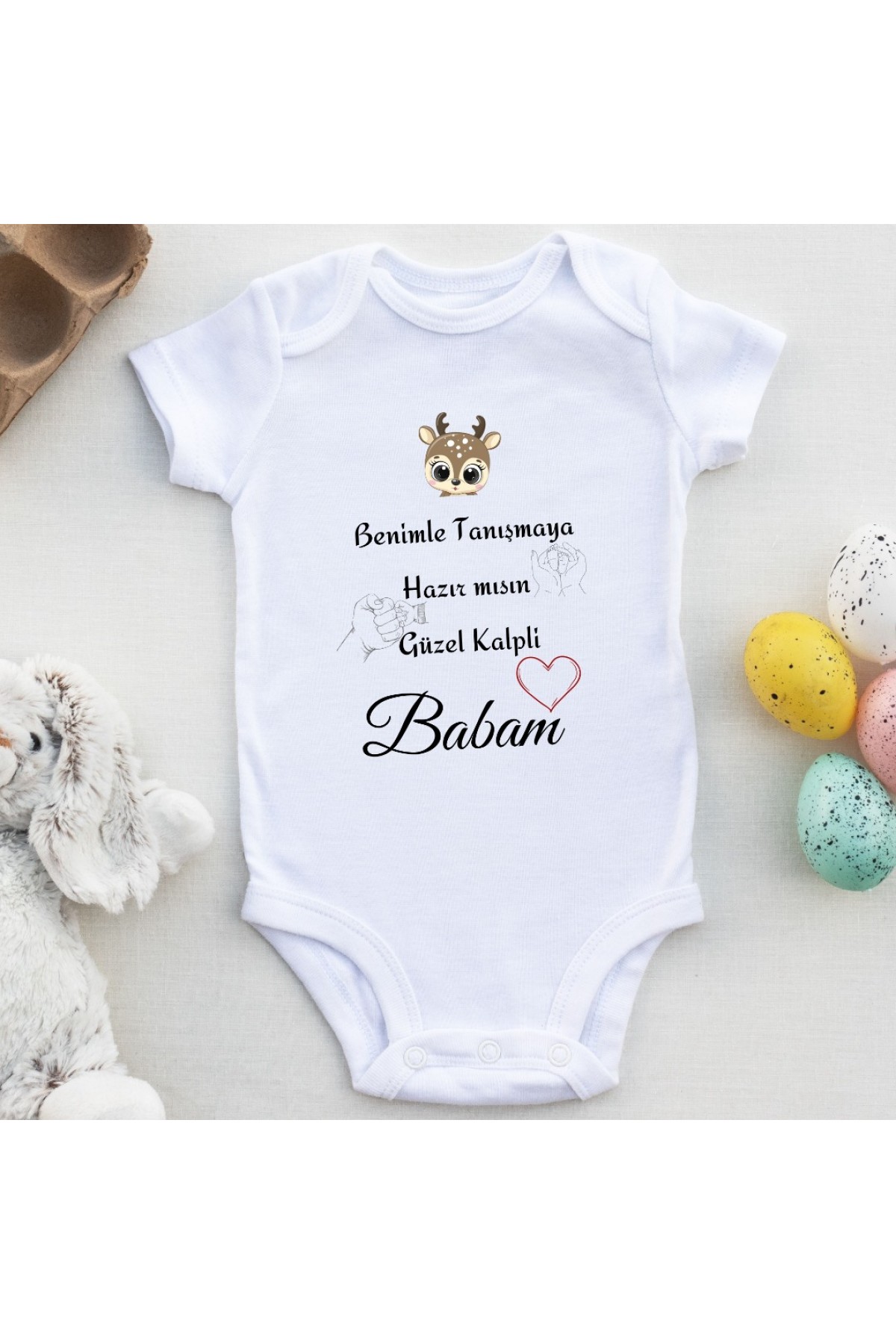 Benimle Tanışmaya Hazır mısın Baba Yazılı Kişiye özel Bebek Zıbın