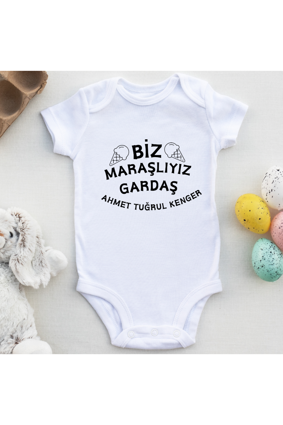 Biz Maraşlıyız gardaş Yazılı Kişiye özel Bebek Zıbın