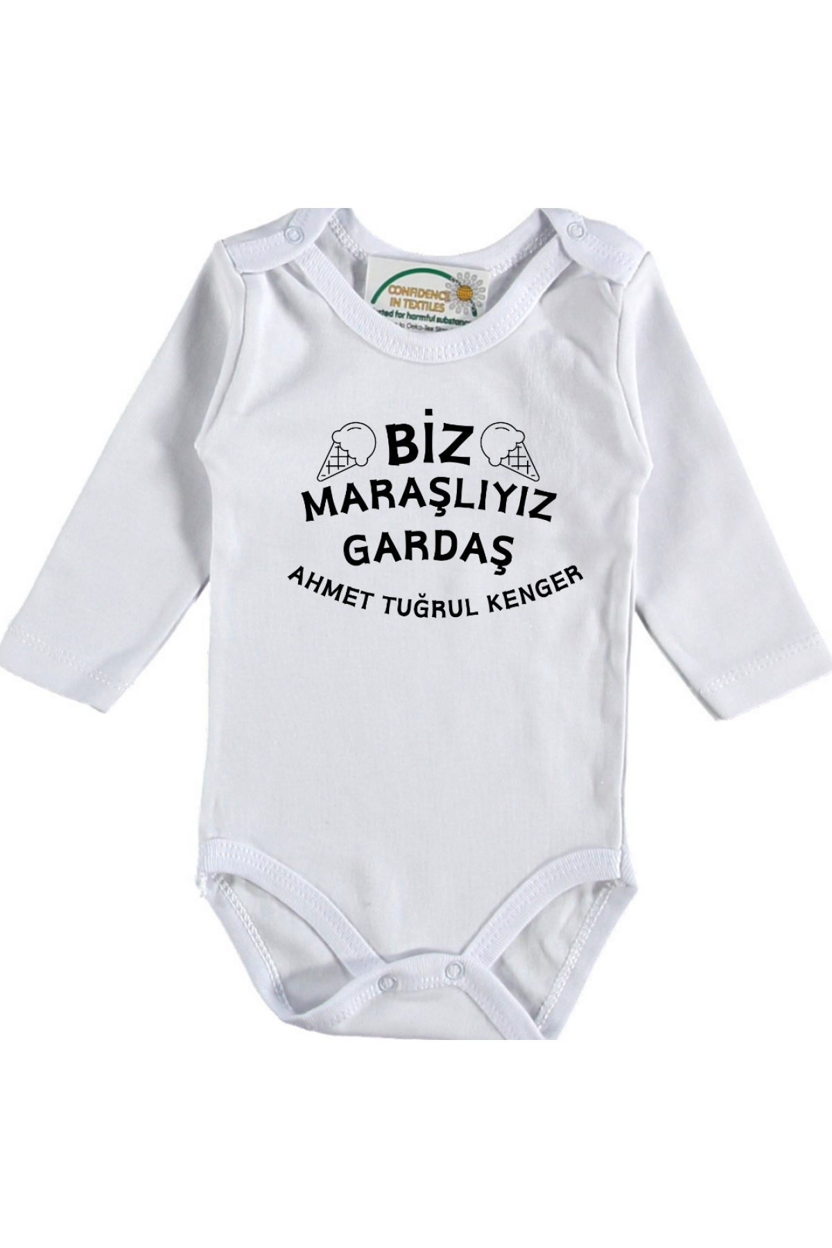 Biz Maraşlıyız gardaş Yazılı Kişiye özel Bebek Zıbın