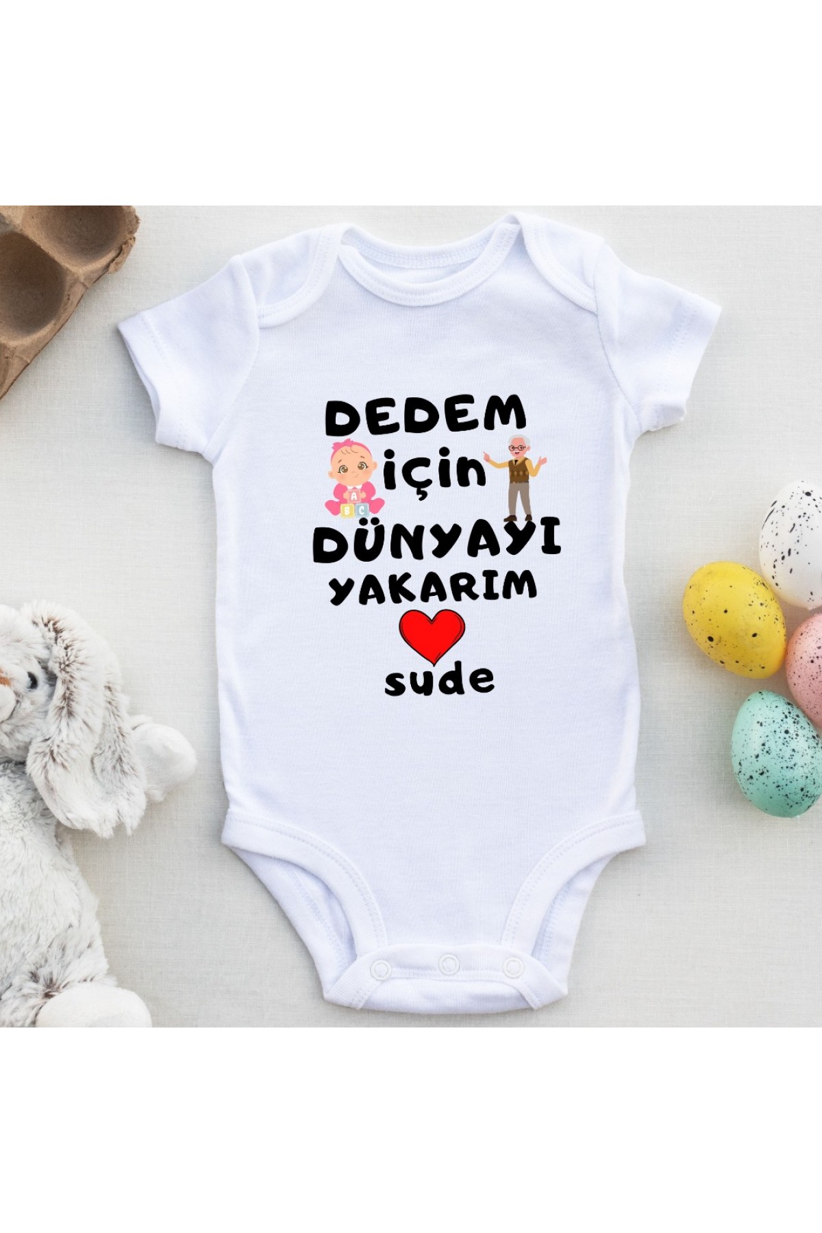 Dedem için Dünyayı Yakarım Yazılı Kişiye özel Kız Bebek Zıbın