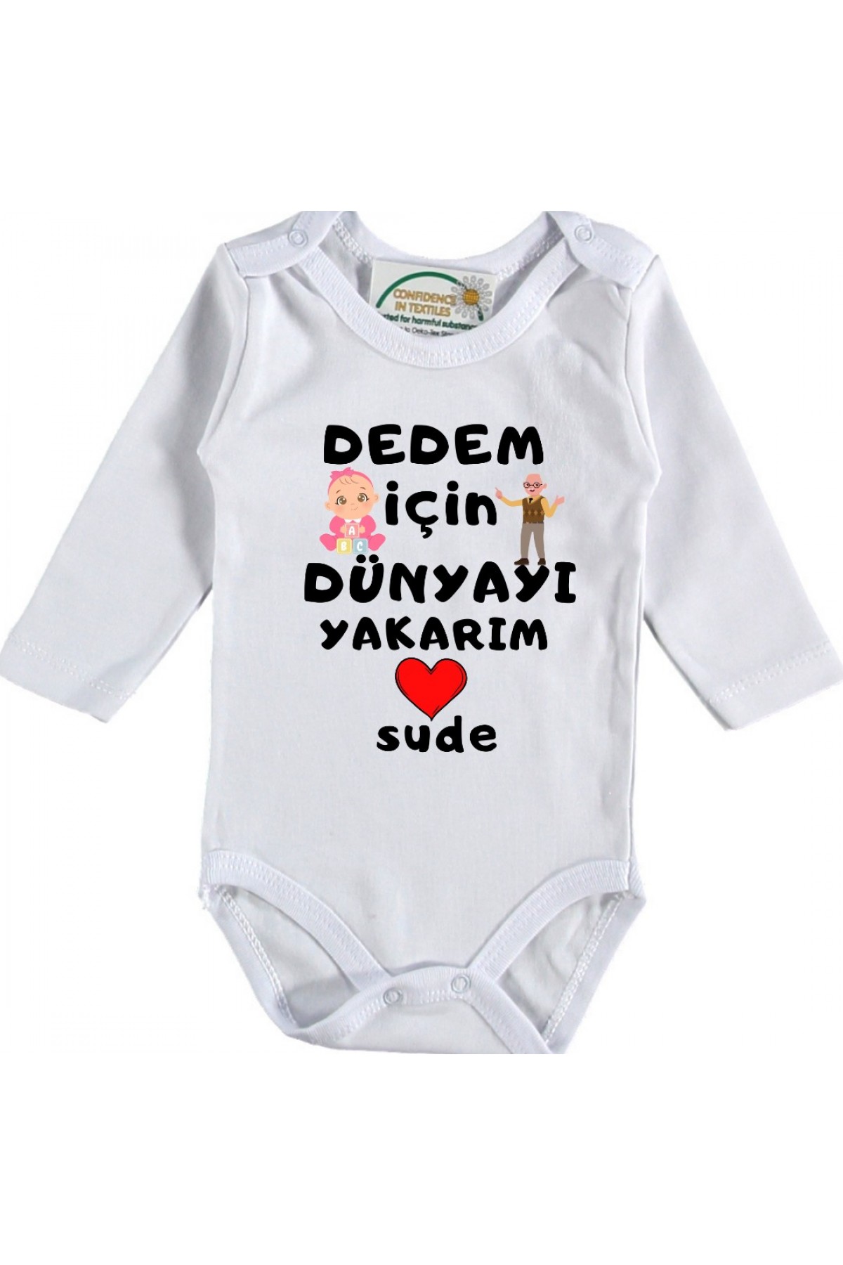 Dedem için Dünyayı Yakarım Yazılı Kişiye özel Kız Bebek Zıbın