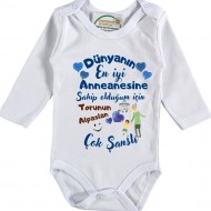 Dünyanın en iyi babaannesine Sahip Olduğum için çok şanslıyım Yazılı Kişiye özel Erkek Bebek Zıbın