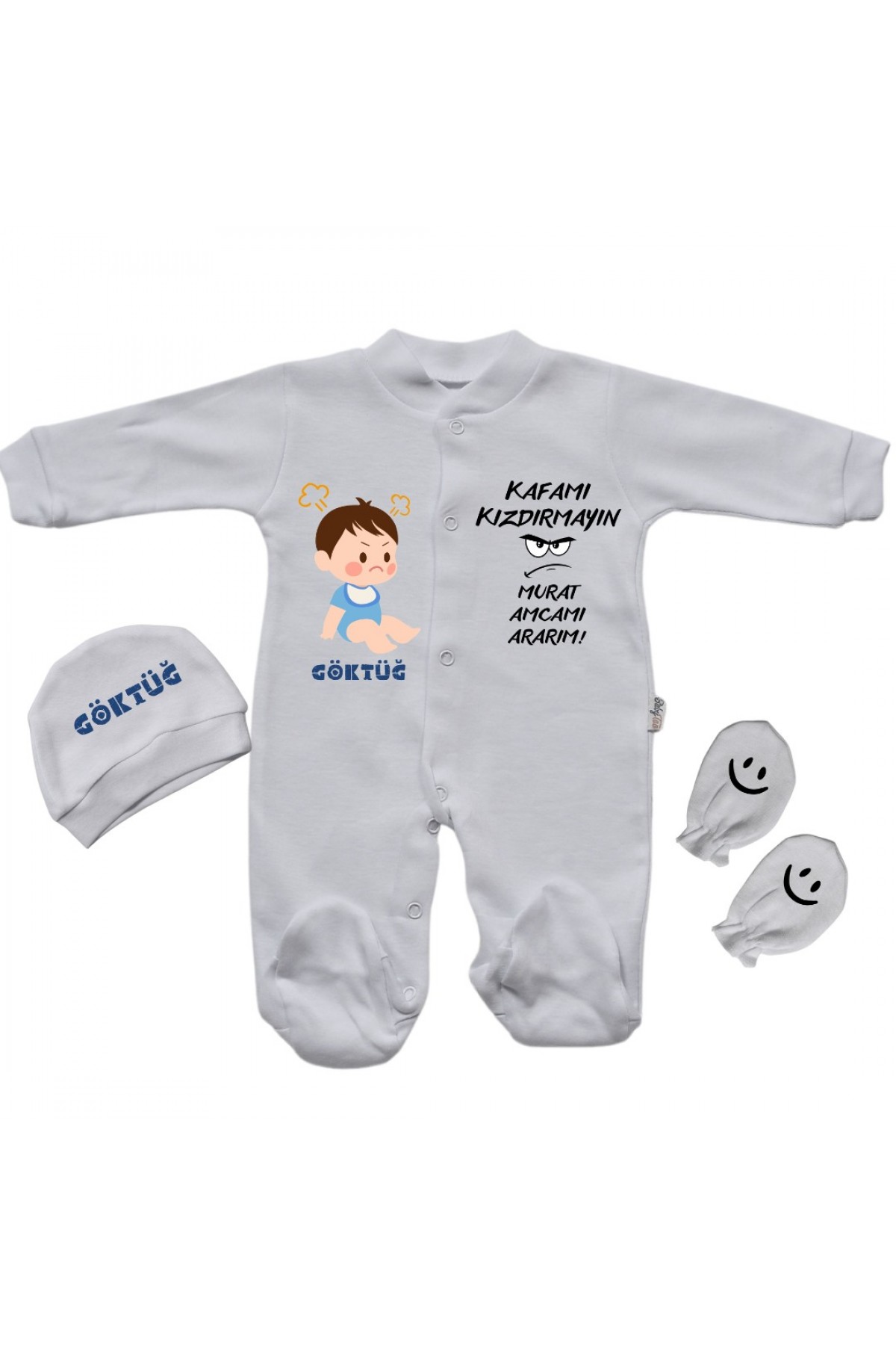 Kafamı Kızdırmayın Amcamı Ararım Yazılı Kişiye Özel Erkek Bebek Tulum