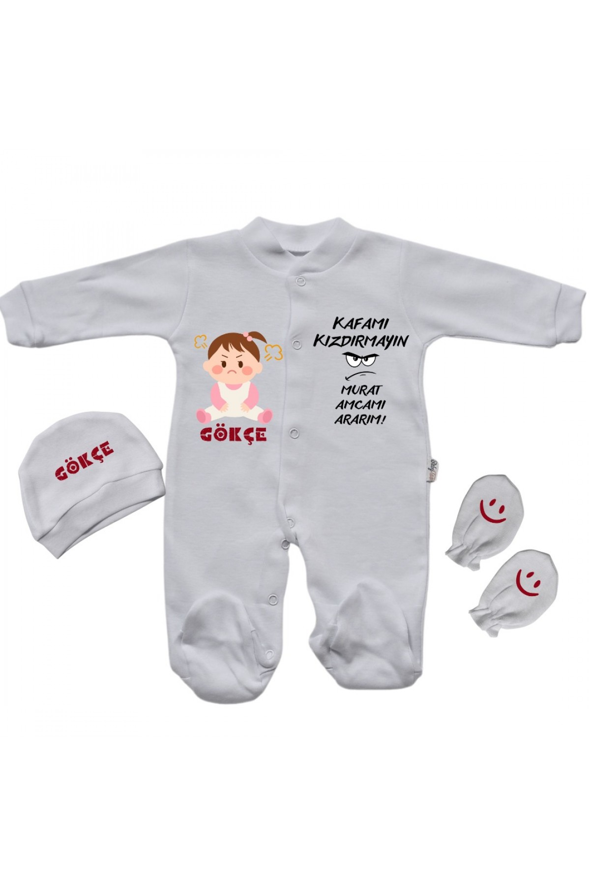 Kafamı Kızdırmayın Amcamı Ararım Yazılı Kişiye Özel Kız Bebek Tulum
