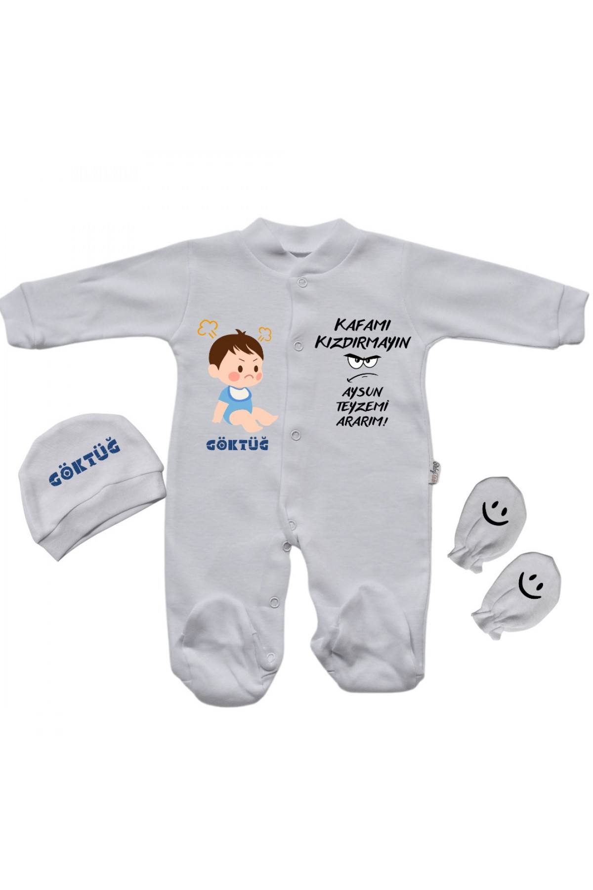 Kafamı Kızdırmayın Teyzemi Ararım Yazılı Kişiye Özel Erkek Bebek Tulum