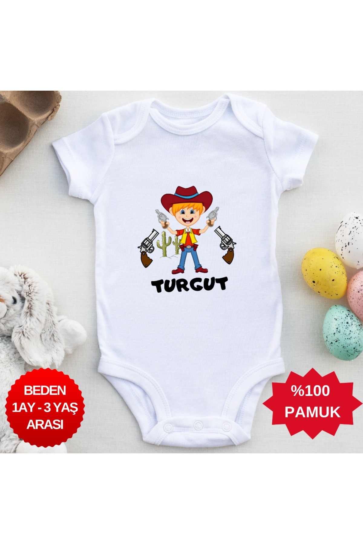 Kovboy Temalı isim yazılabilen Kişiye özel Bebek Zıbın