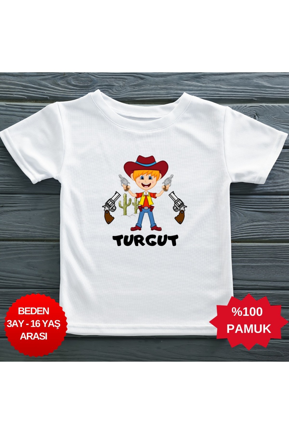 Kovboy Temalı isim yazılabilen Kişiye özel Çocuk Tişörtü