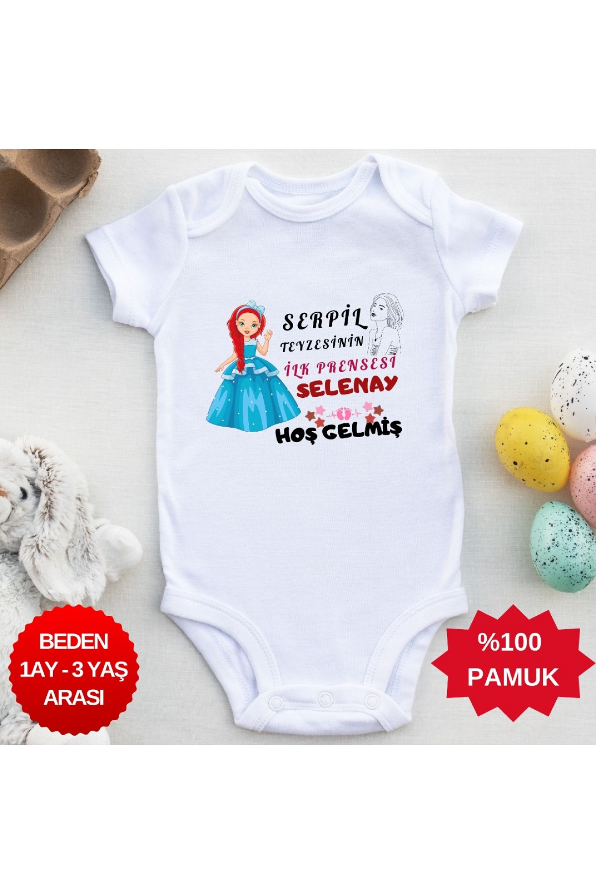 Teyzesinin İlk Prensesi Hoş gelmiş  Yazılı Kişiye özel Kız Bebek Zıbın