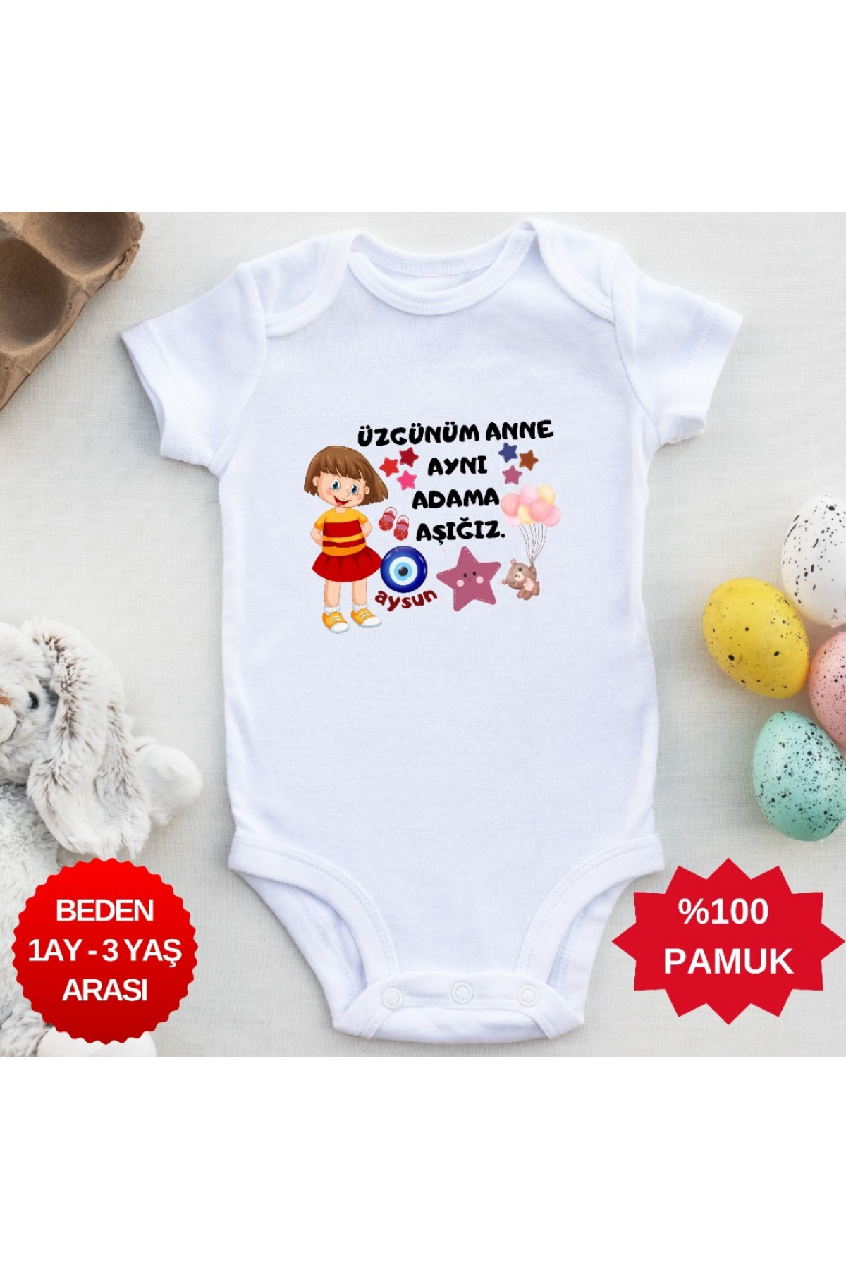 Üzgünüm Anne Aynı Adama Aşığız Yazılı Kişiye özel Kız Bebek Zıbın