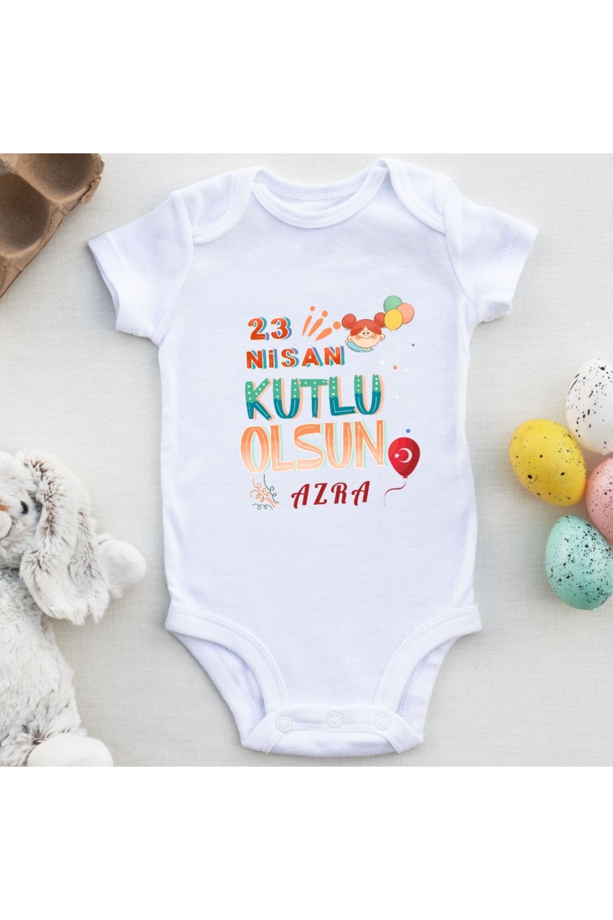 23 Nisan Kutlu Olsun Çocuk Bayramı Yazılı Bebek Zıbın