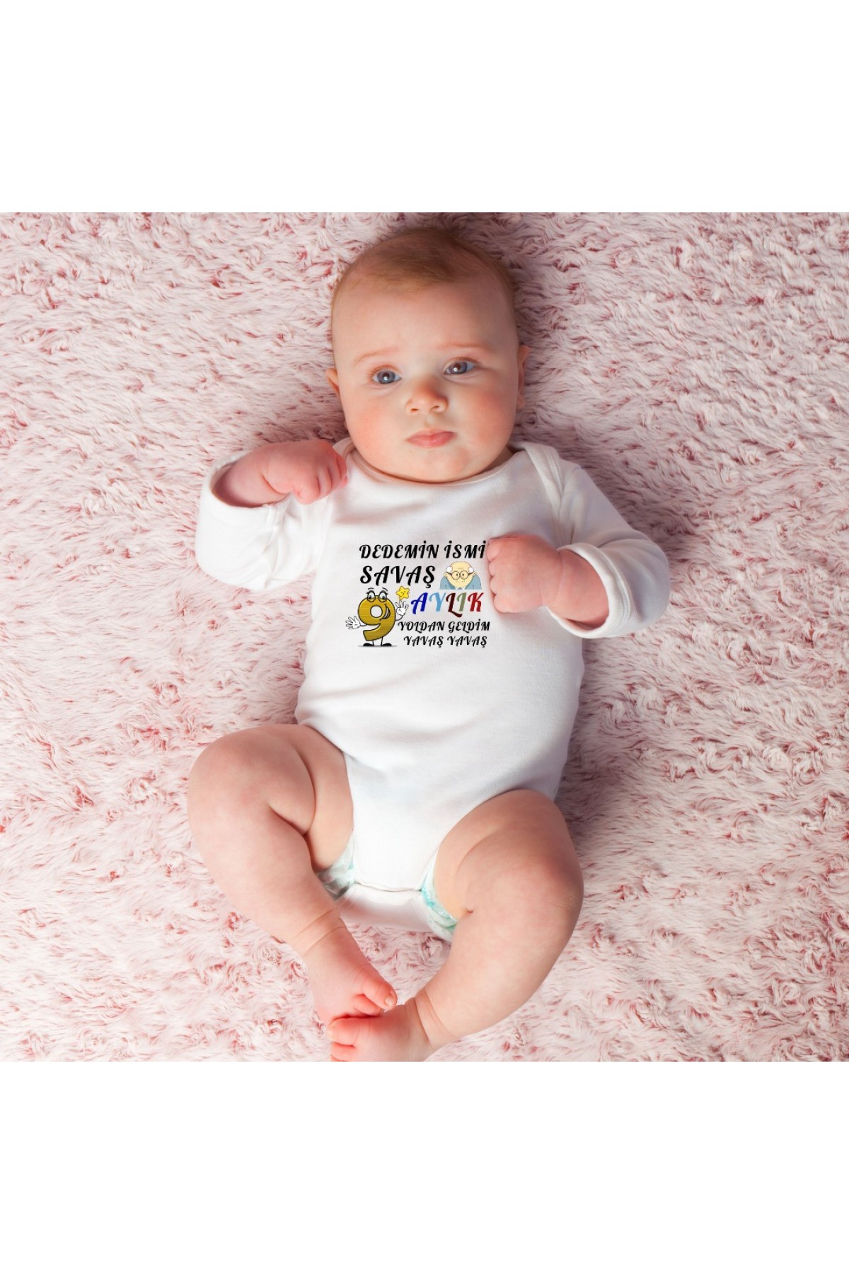 9 Aylık Yoldan geldim Yavaş Yavaş Yazılı Kişiye özel Bebek Zıbın