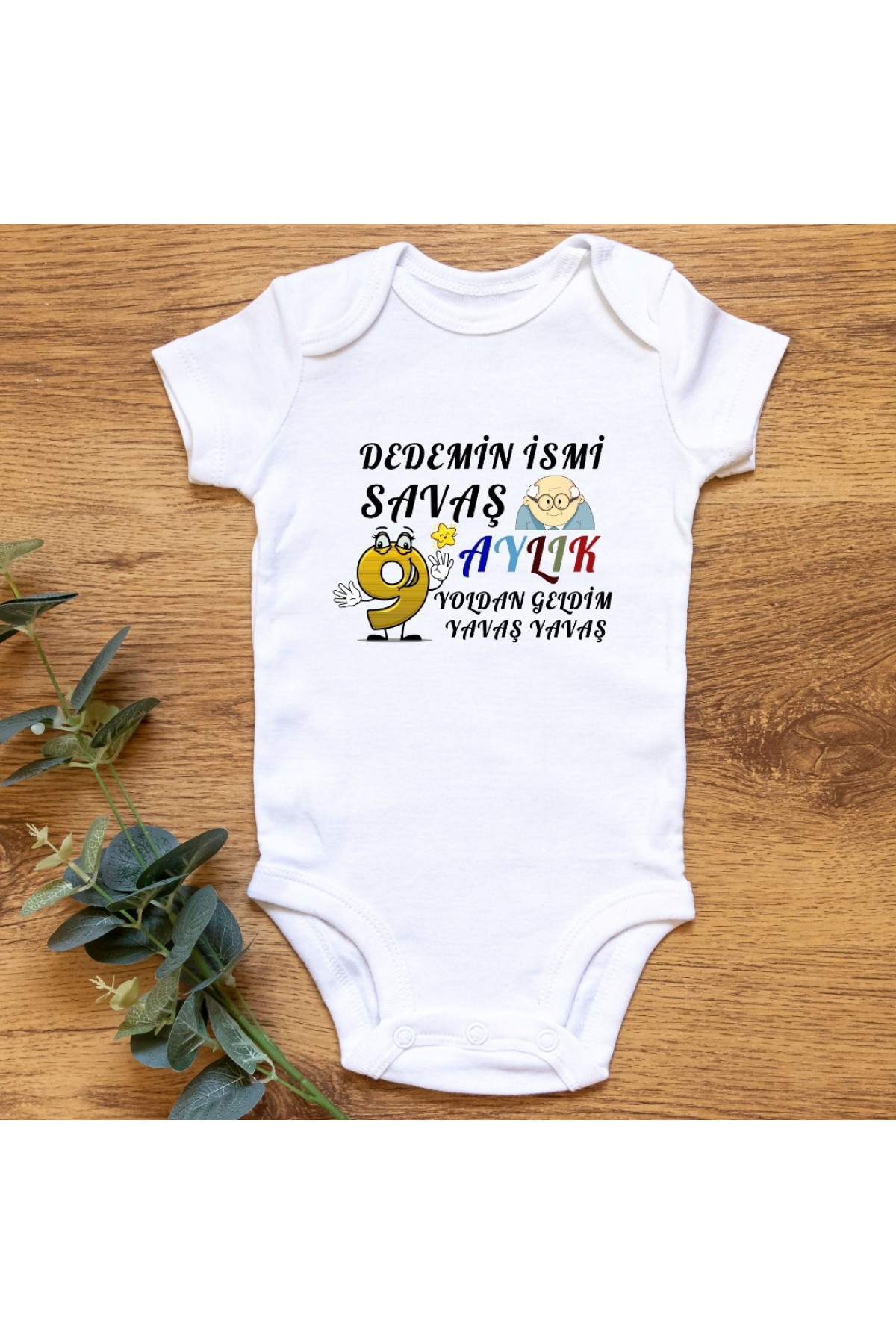 9 Aylık Yoldan geldim Yavaş Yavaş Yazılı Kişiye özel Bebek Zıbın