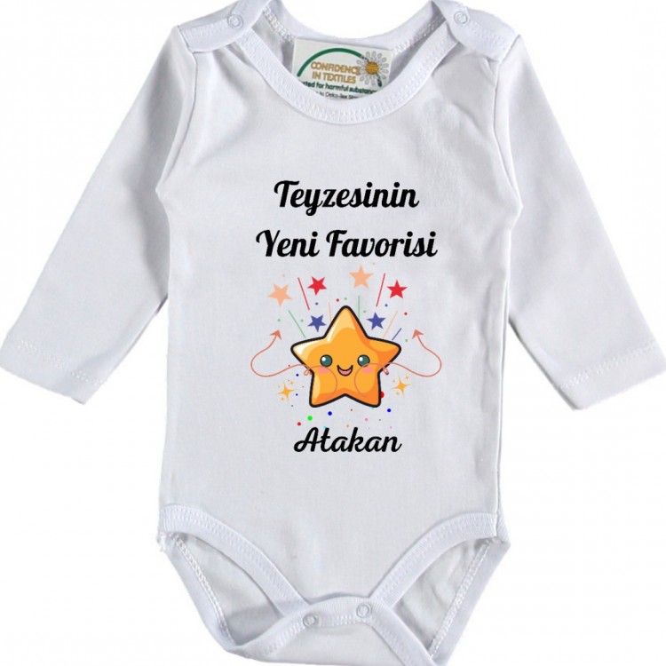 Teyzesinin - Halasının Yeni Favorisi Yazılı Kişiye Özel Erkek Bebek Zıbın