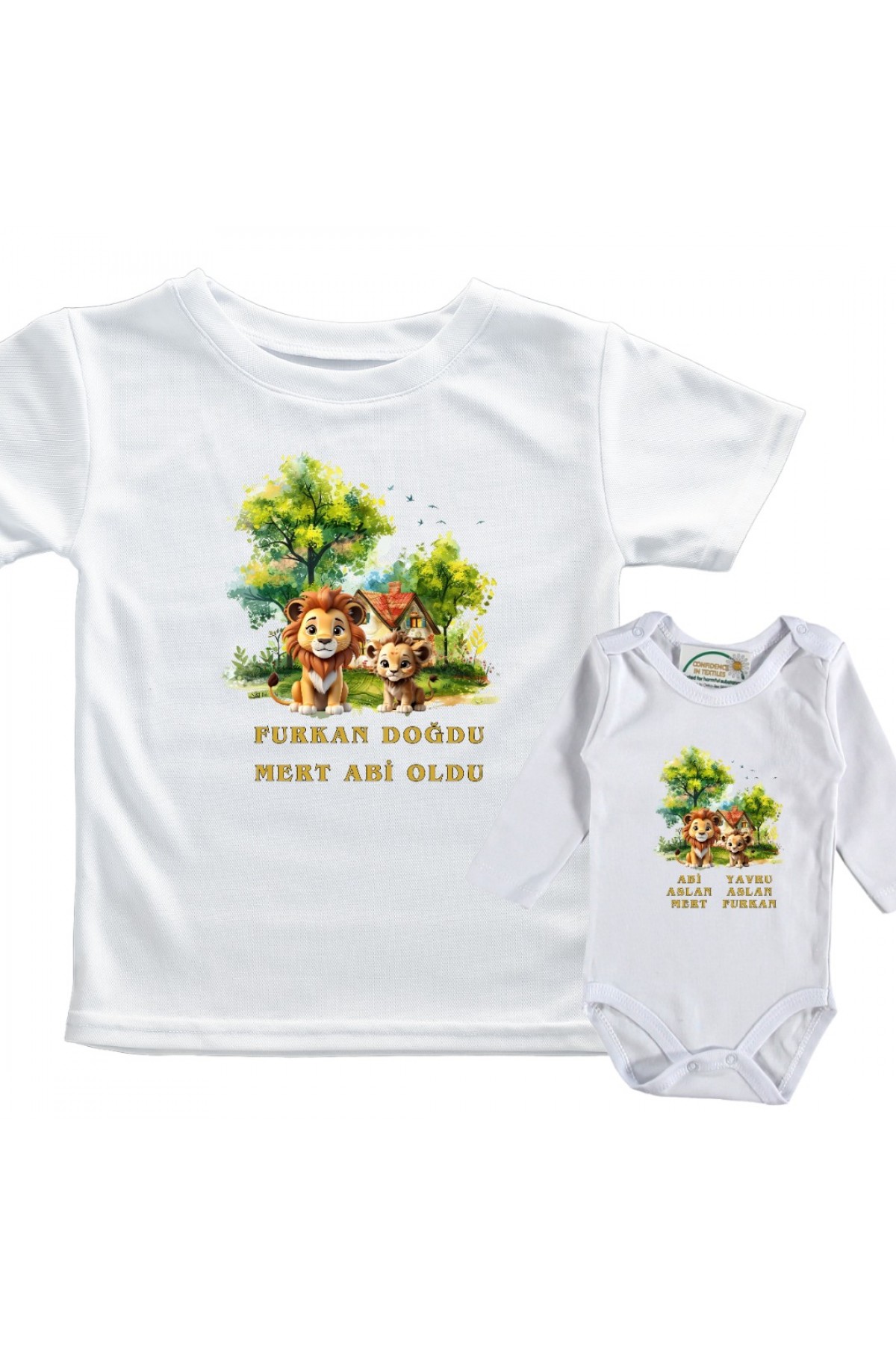 Abi Oldu aslan temalı Yazılı Kişiye Özel Çocuk 2'li Kombin