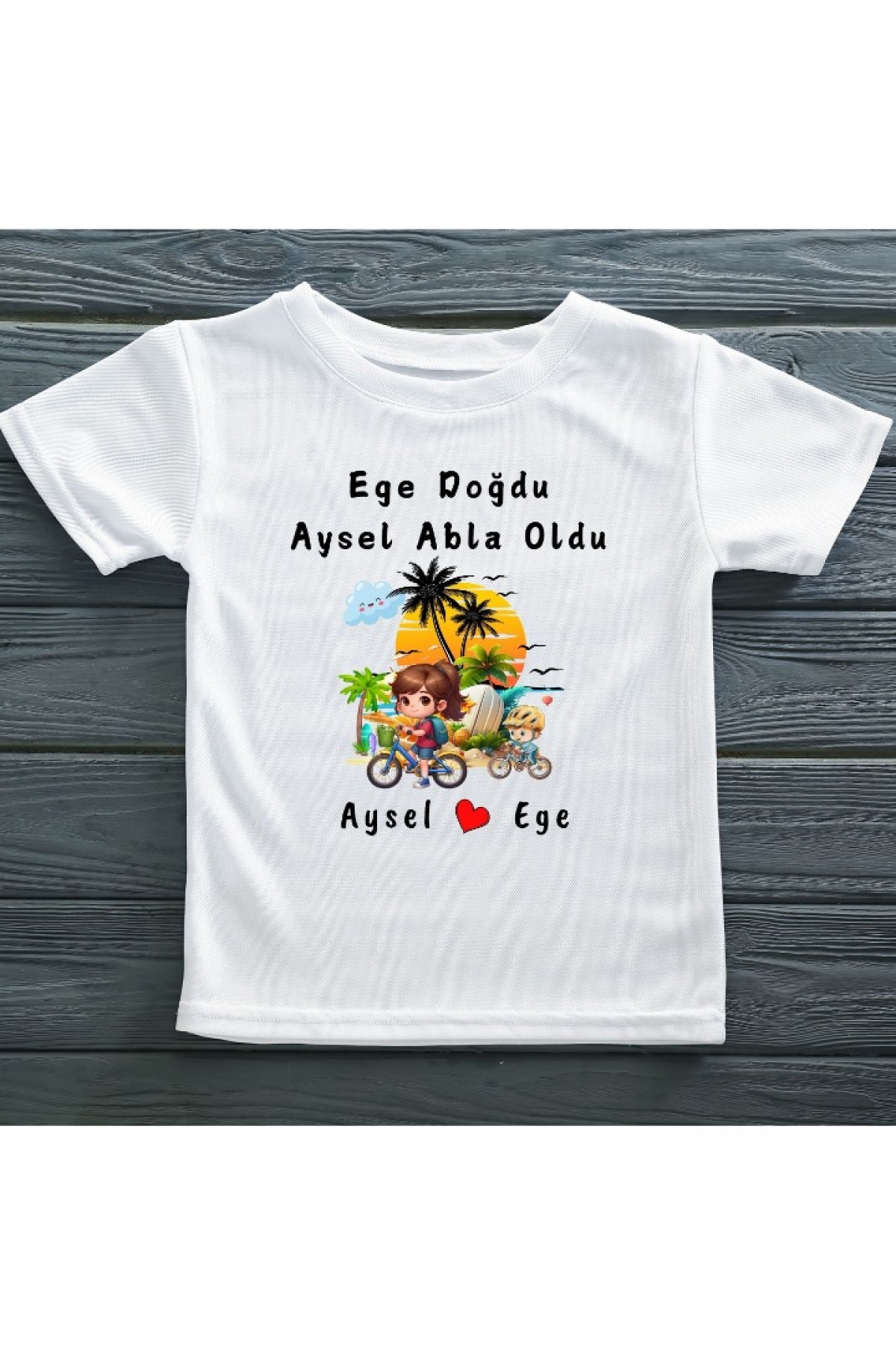 Abla Oldum Sahil temalı  Yazılı Kişiye Özel Çocuk Tişörtü