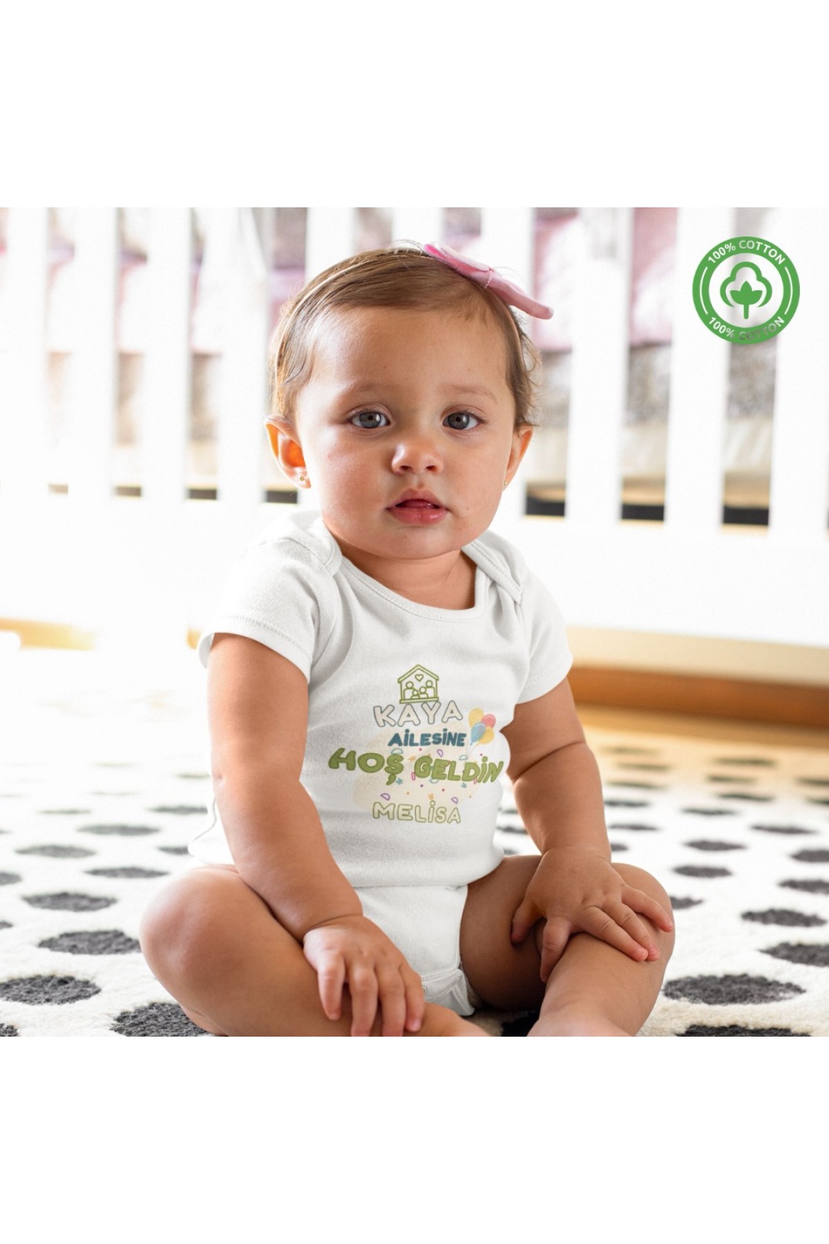 Ailesine Hoş Geldin bebek Yazılı Kişiye Özel Bebek Zıbın