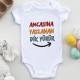 Amcasına Yaslanan Dik Yürür Yazılı Kişiye özel Bebek Zıbın
